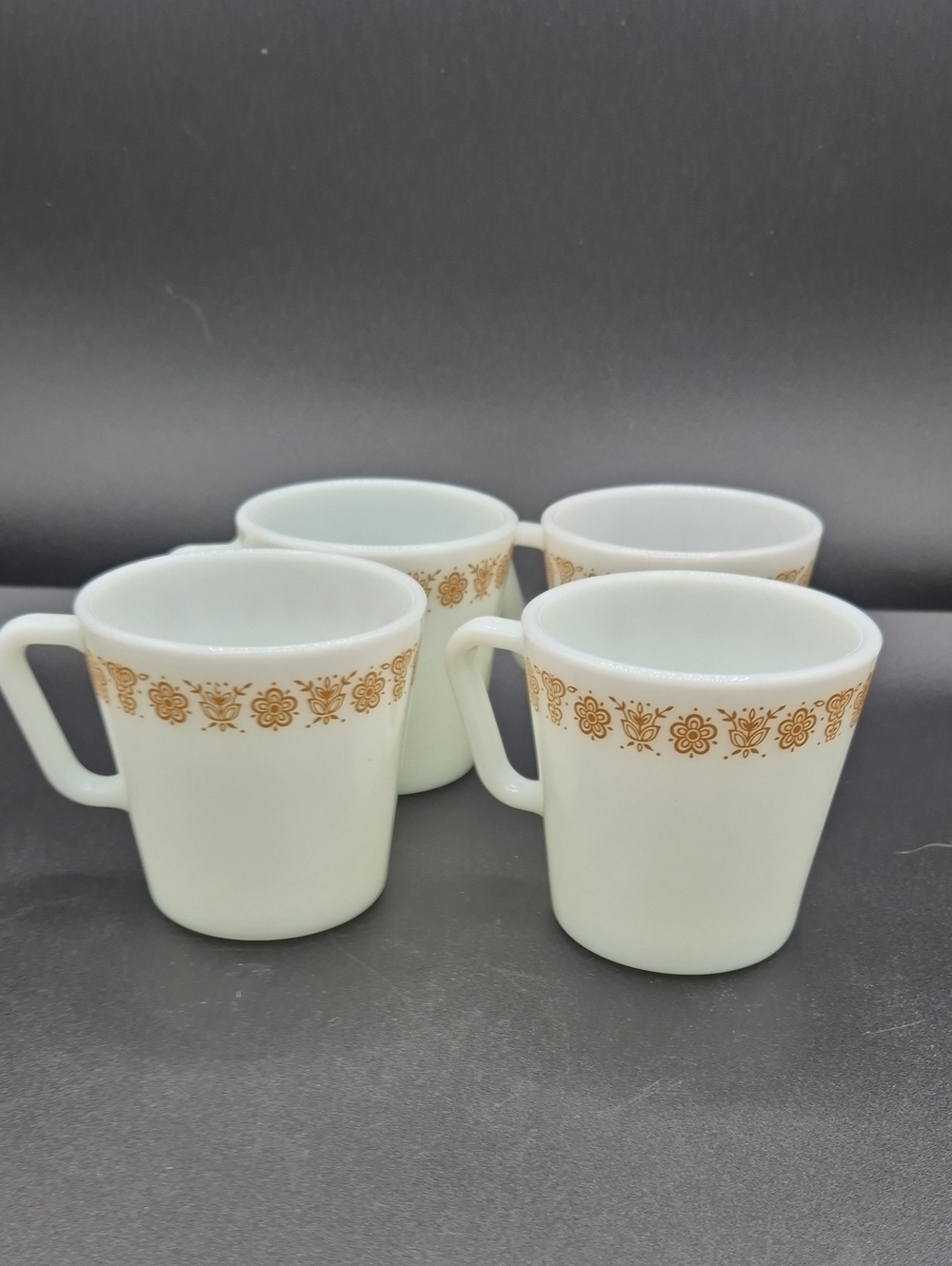 Vintage Pyrex White Mugs with Gold Butterfly And Floral Trim 70s